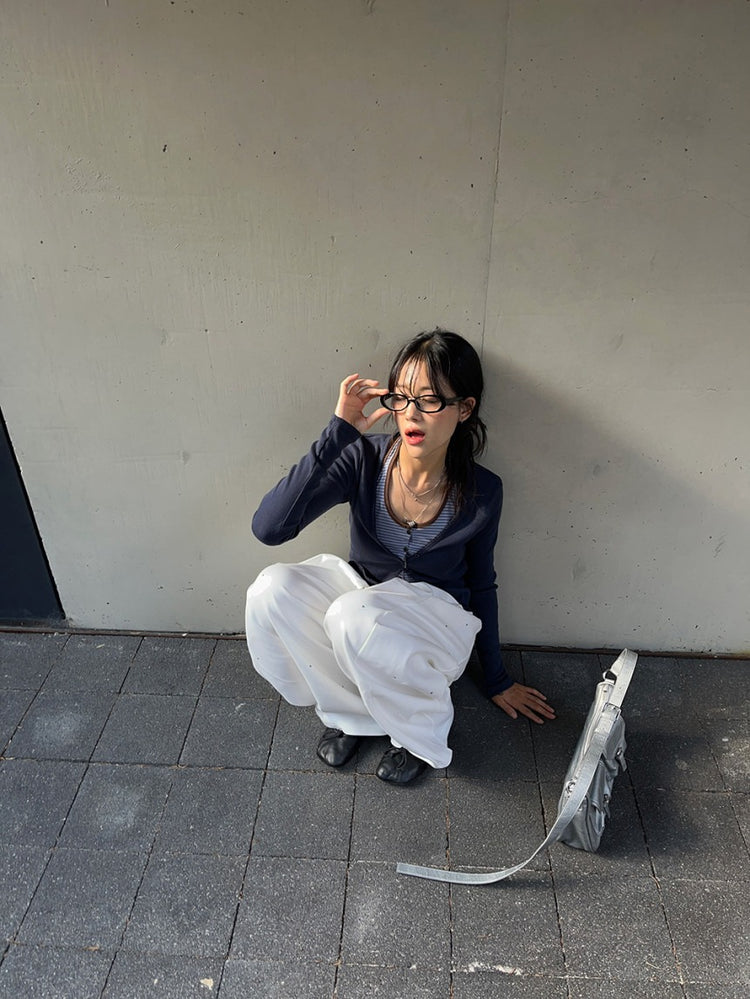 掛脖條紋撞色排鈕上衣