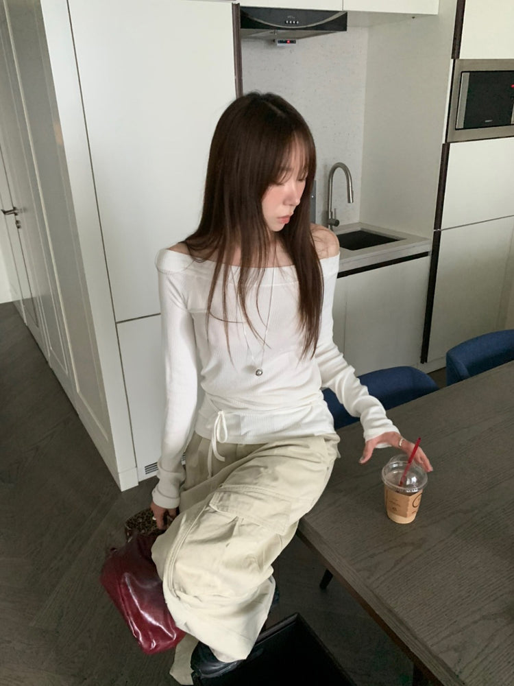 美肩坑紋綁帶修腰上衣