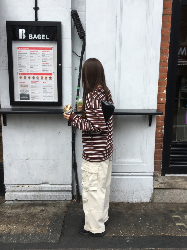 美色撞色條紋寬鬆上衣