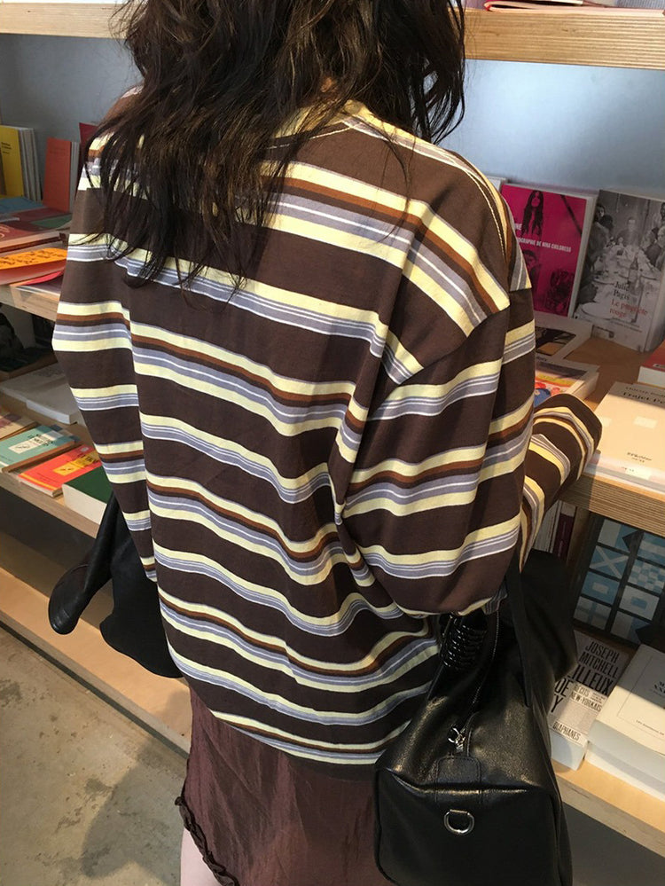 高質設計師品牌美色條紋寬鬆t