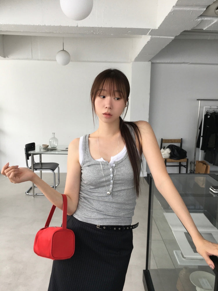 U領排鈕修身背心