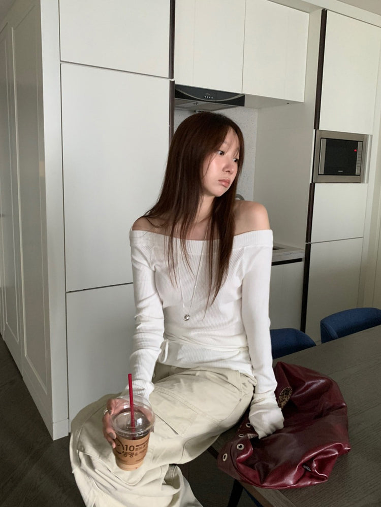 美肩坑紋綁帶修腰上衣