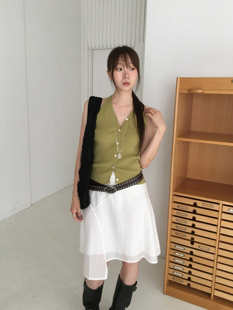 美色V領排鈕修身針織上衣