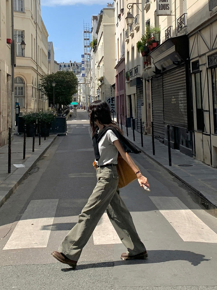 美色背口袋細節直褲