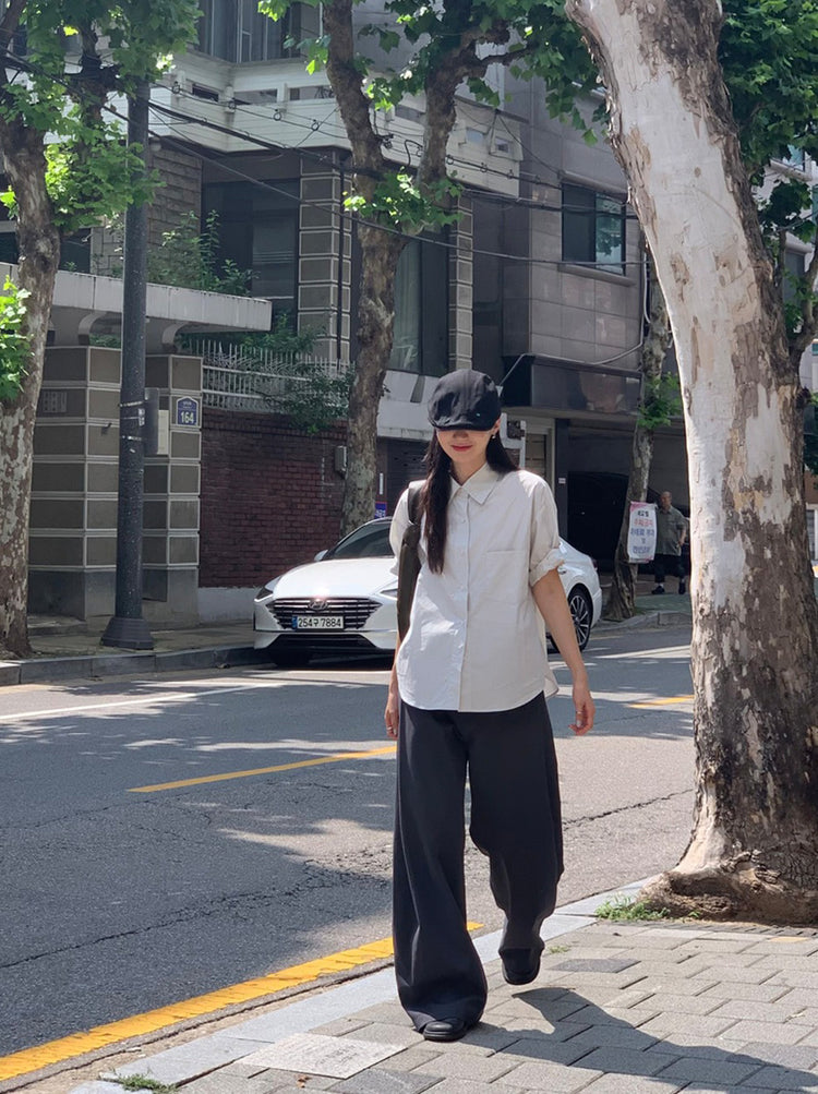 美色翻領短袖襯衫
