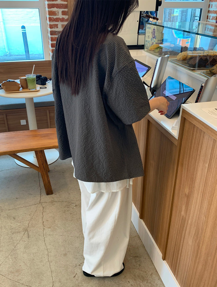 泡泡格紋翻領短袖襯衫