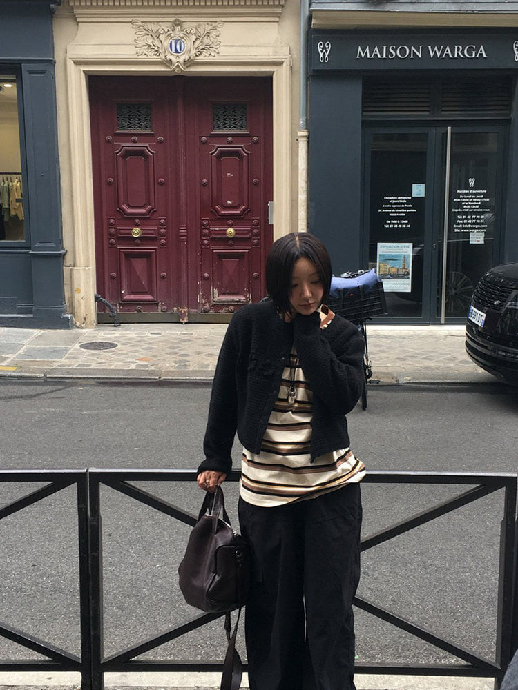 高質設計師品牌美色條紋寬鬆t