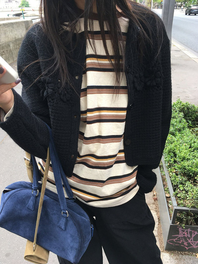 高質設計師品牌美色條紋寬鬆t
