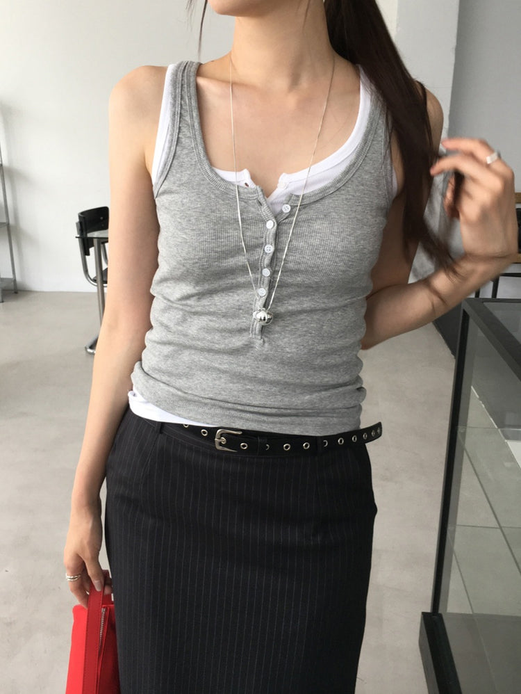 U領排鈕修身背心