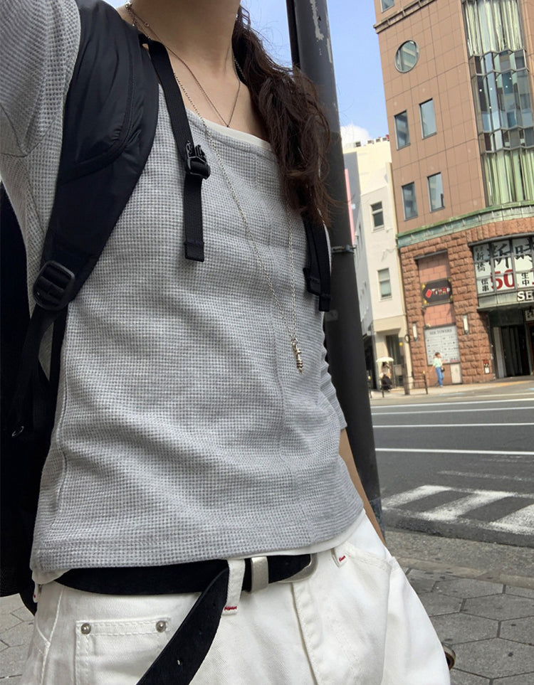 華夫格七分袖上衣