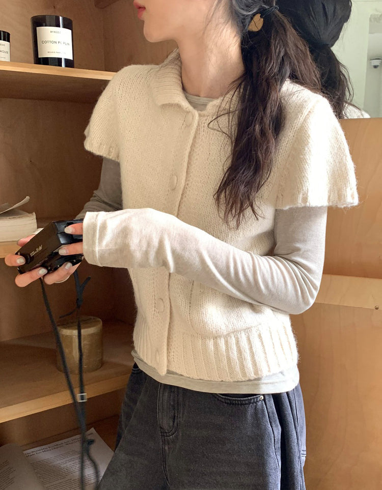 翻圓領排鈕細節針織上衣