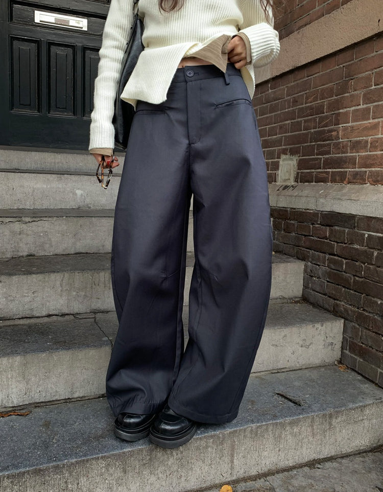 側壓線弧形細節廓形西褲