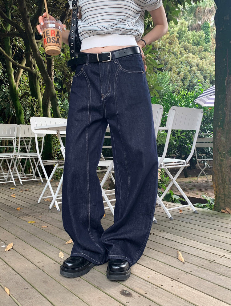 弧壓線細節牛仔褲