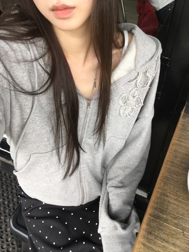 立體花細節連帽外套