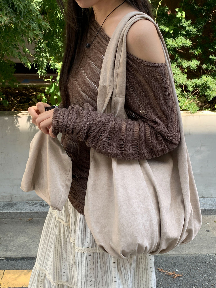 麂皮絨抓皺細節hobo bag(附小袋)