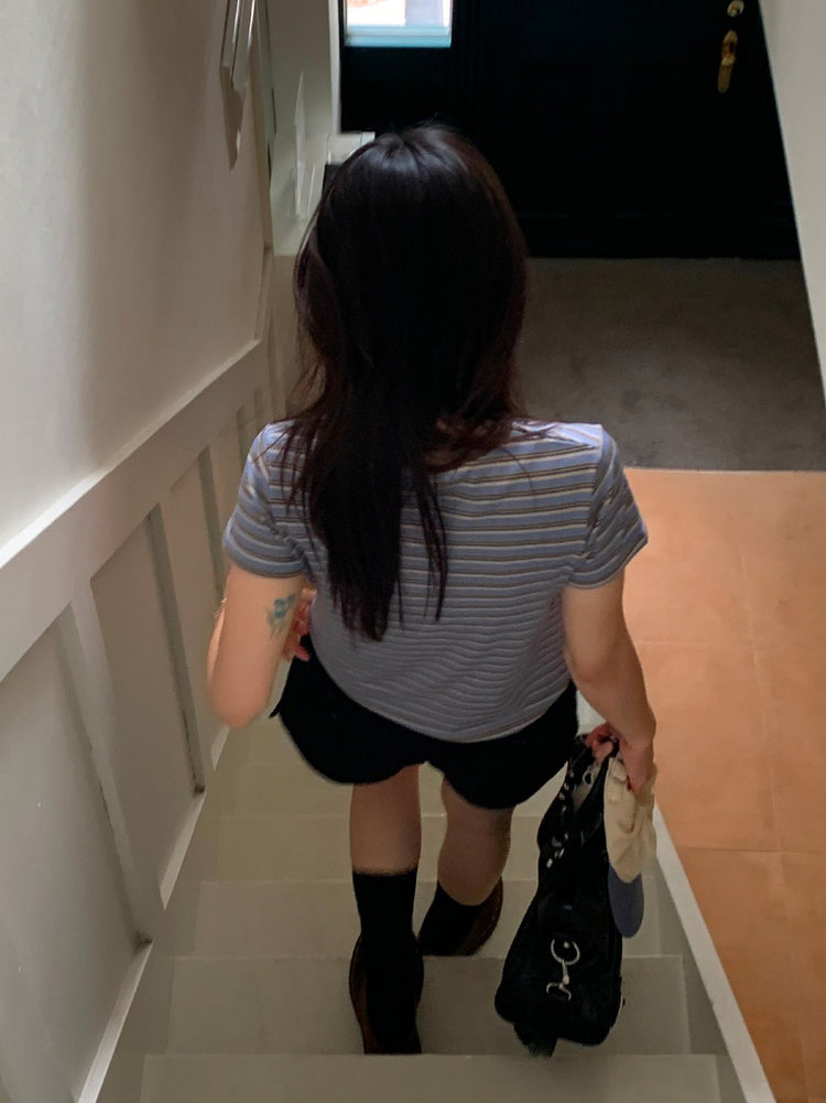 撞色條紋合身上衣