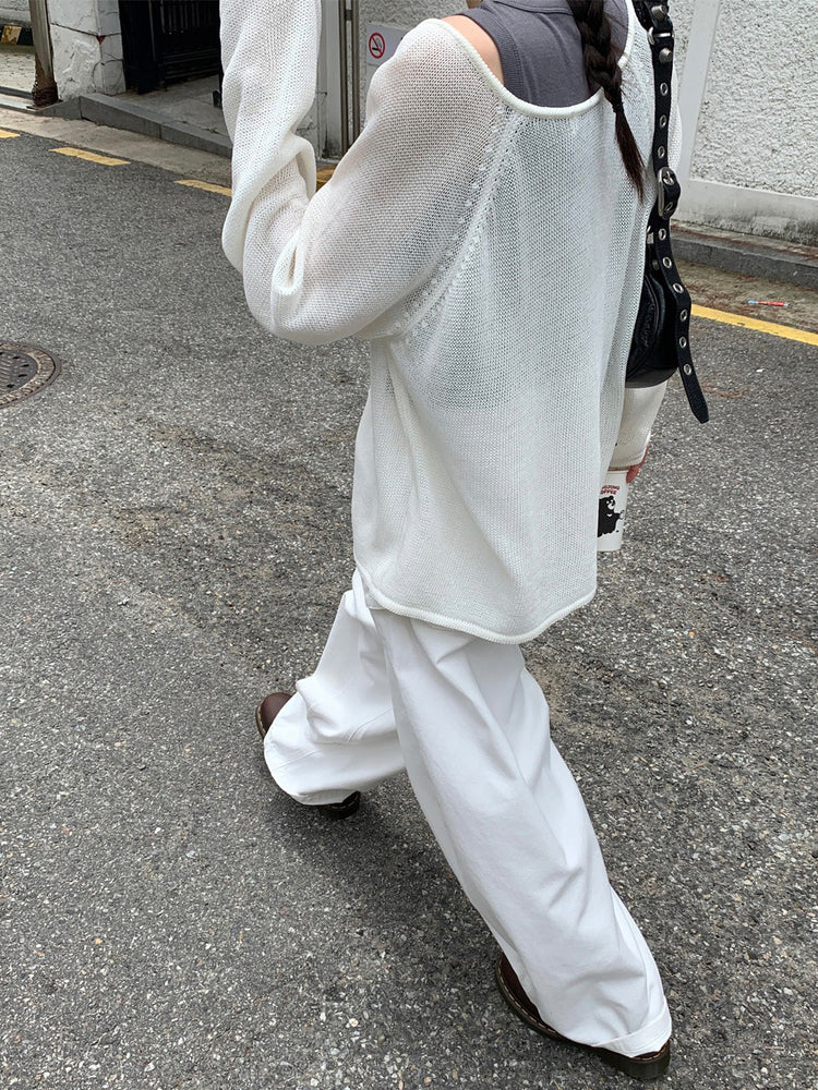 微透V領寬鬆針織衫