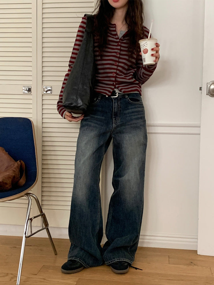 美色後壓線細節直腿牛仔褲
