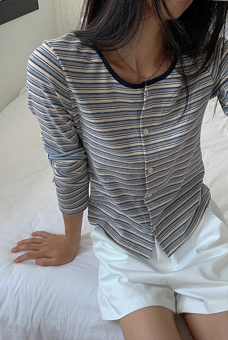 撞色條紋排鈕外套