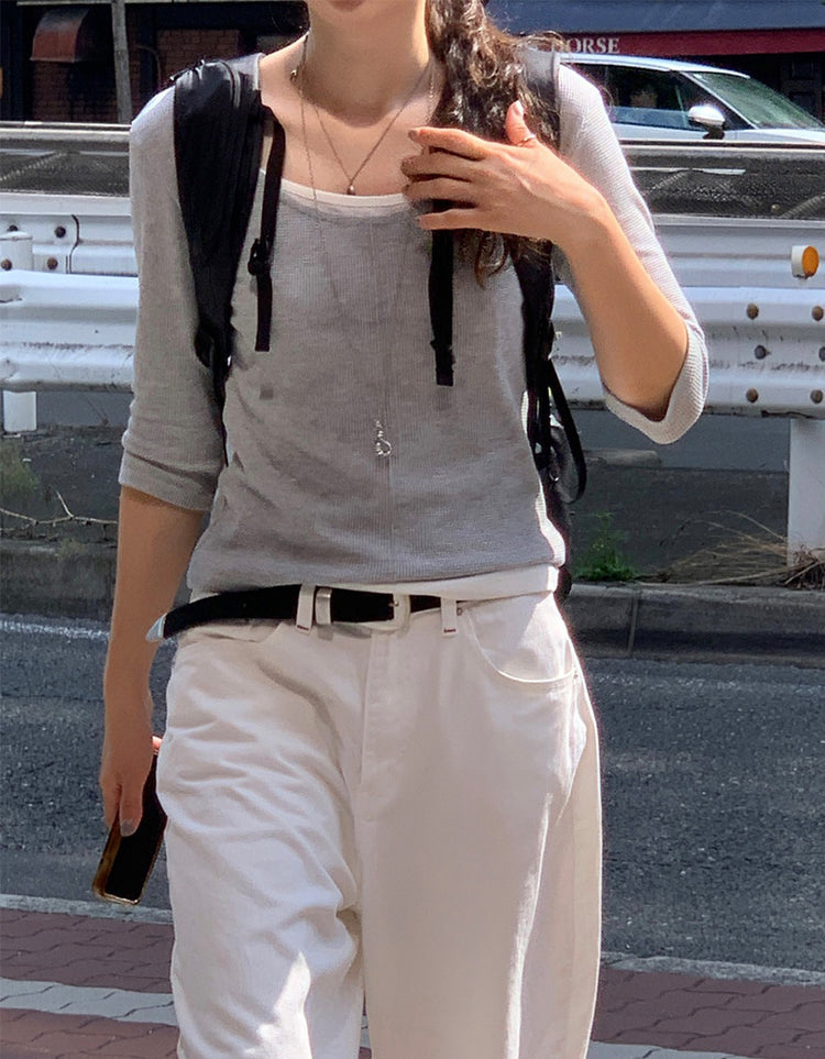 華夫格七分袖上衣