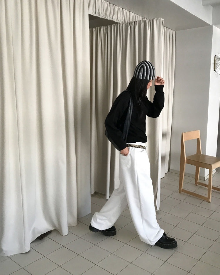 復古條紋撞色針織帽