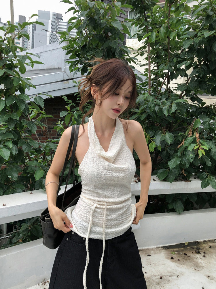 皺皺紋理綁帶修身上衣