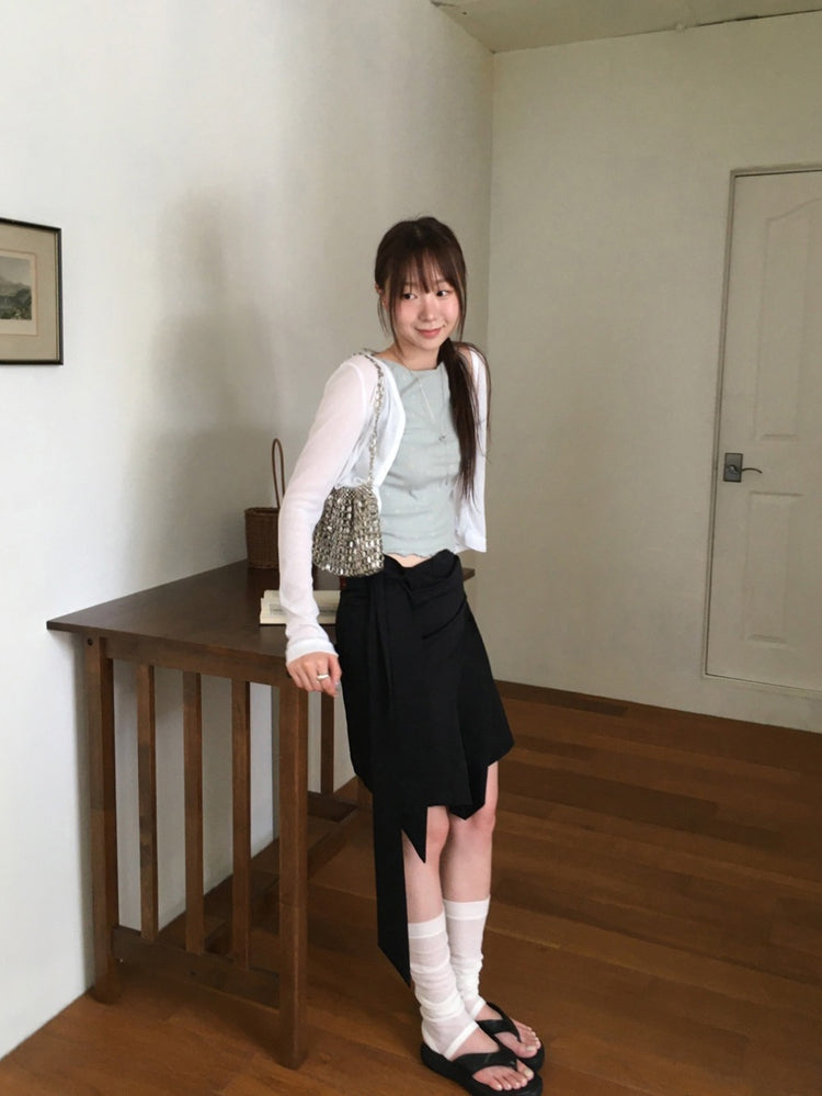 交疊綁帶不對稱裙