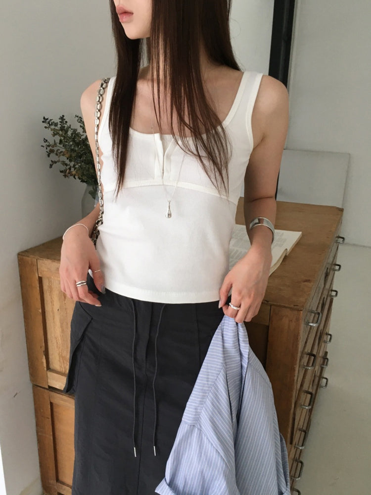 U領排鈕修身背心