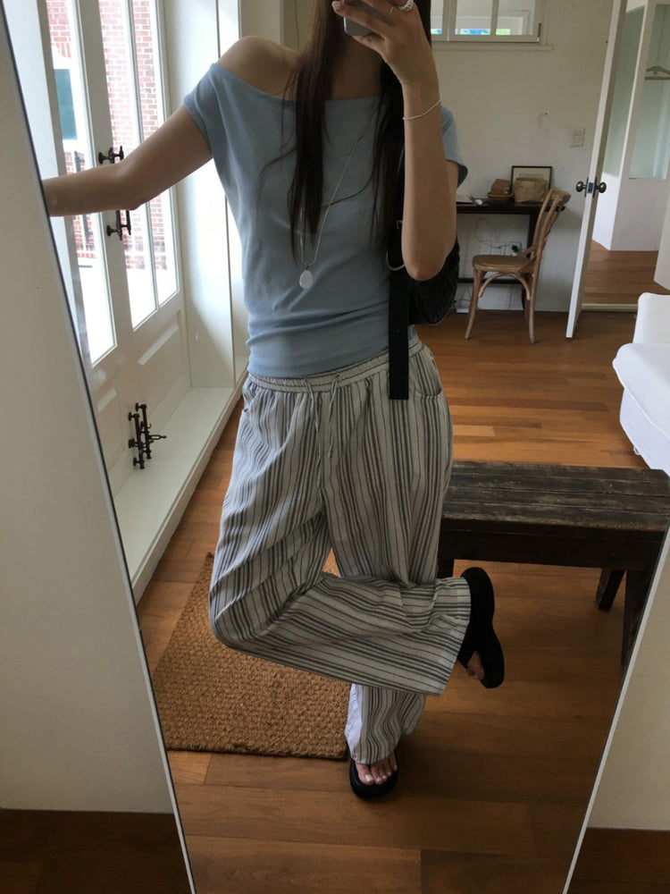 側露肩美色修身上衣