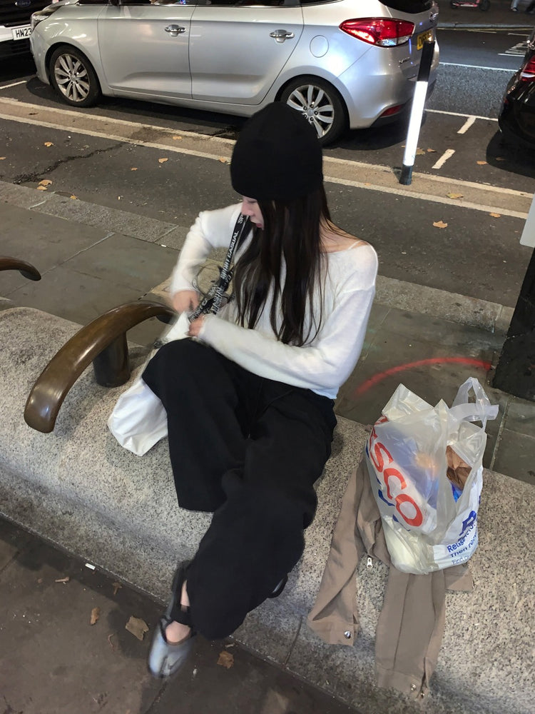 美色船領卷邊細節針織上衣