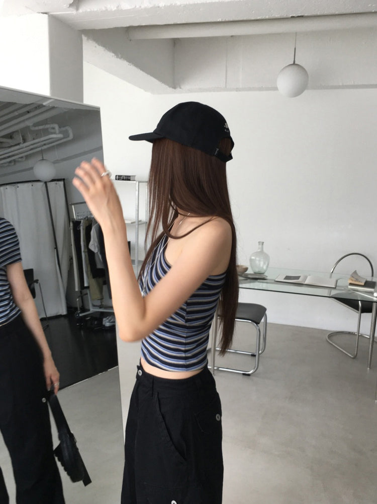 單肩反褶條紋修身上衣