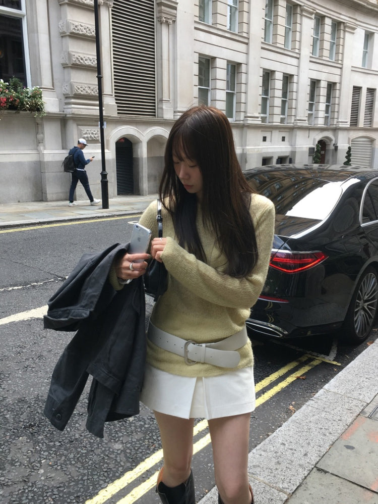 微透膚美色修身針織上衣