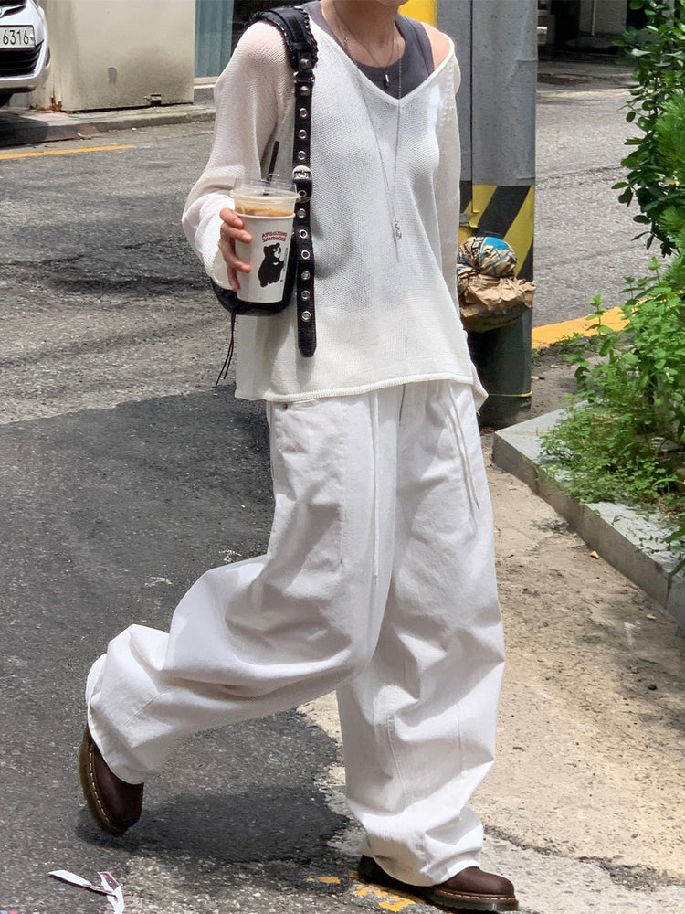 微透V領寬鬆針織衫