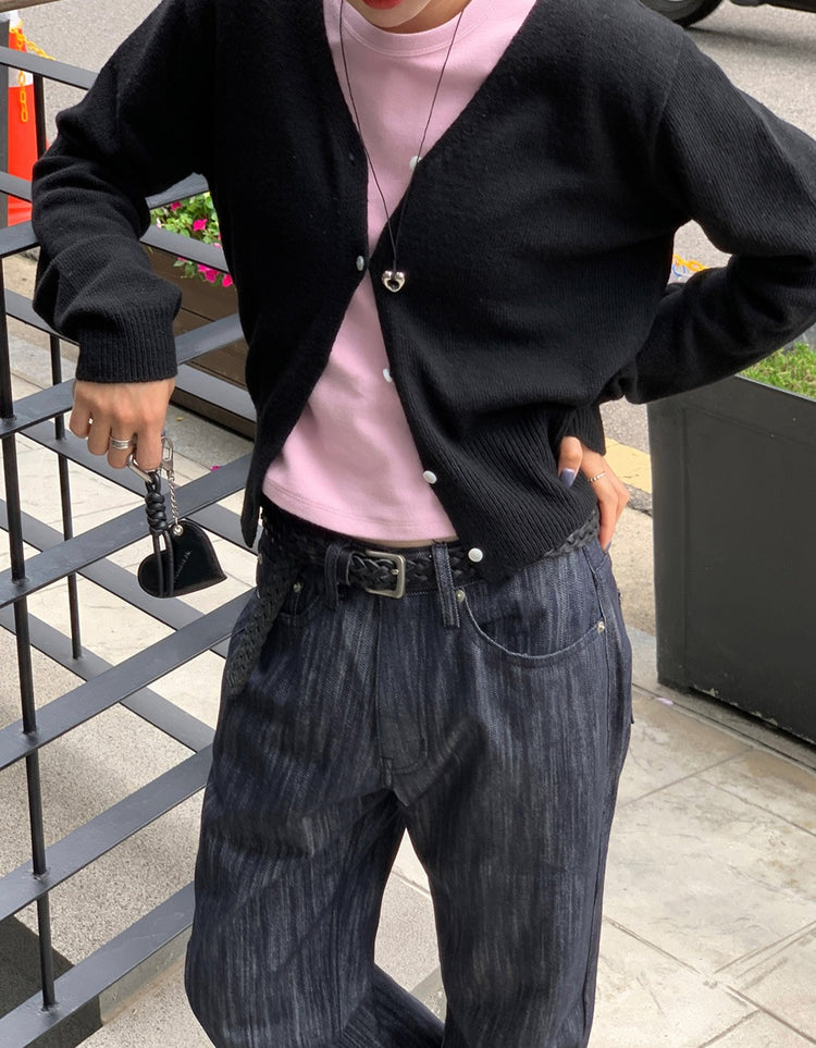 經典羊毛V領排鈕針織外套