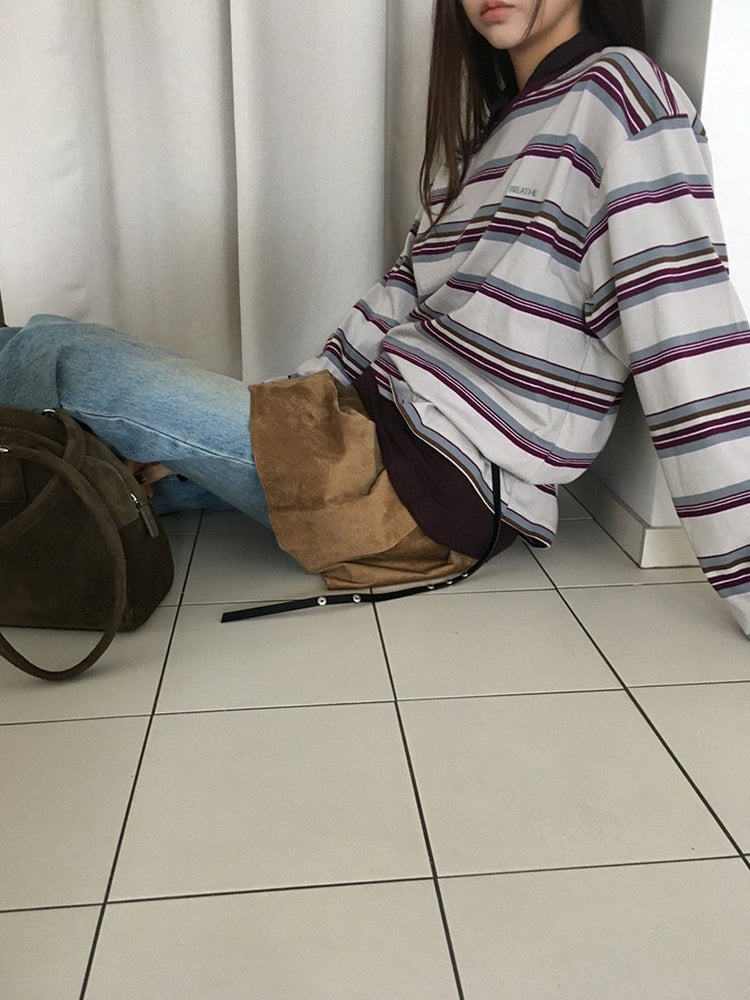 高質設計師品牌美色條紋寬鬆t