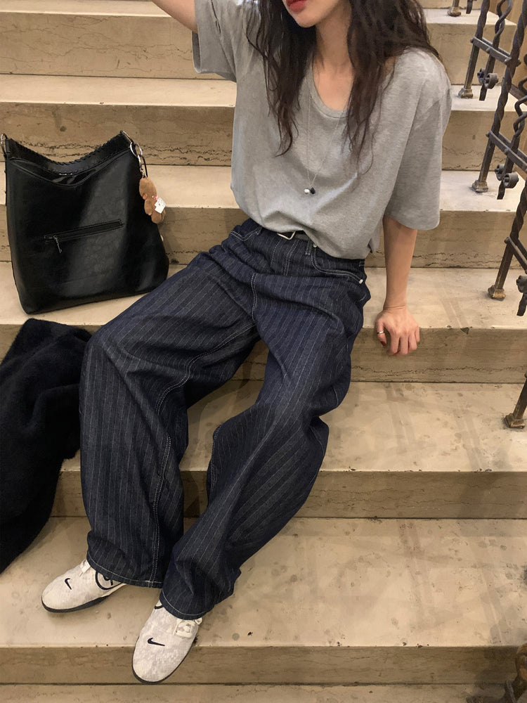 暗紋理太陽圖案廓形牛仔褲