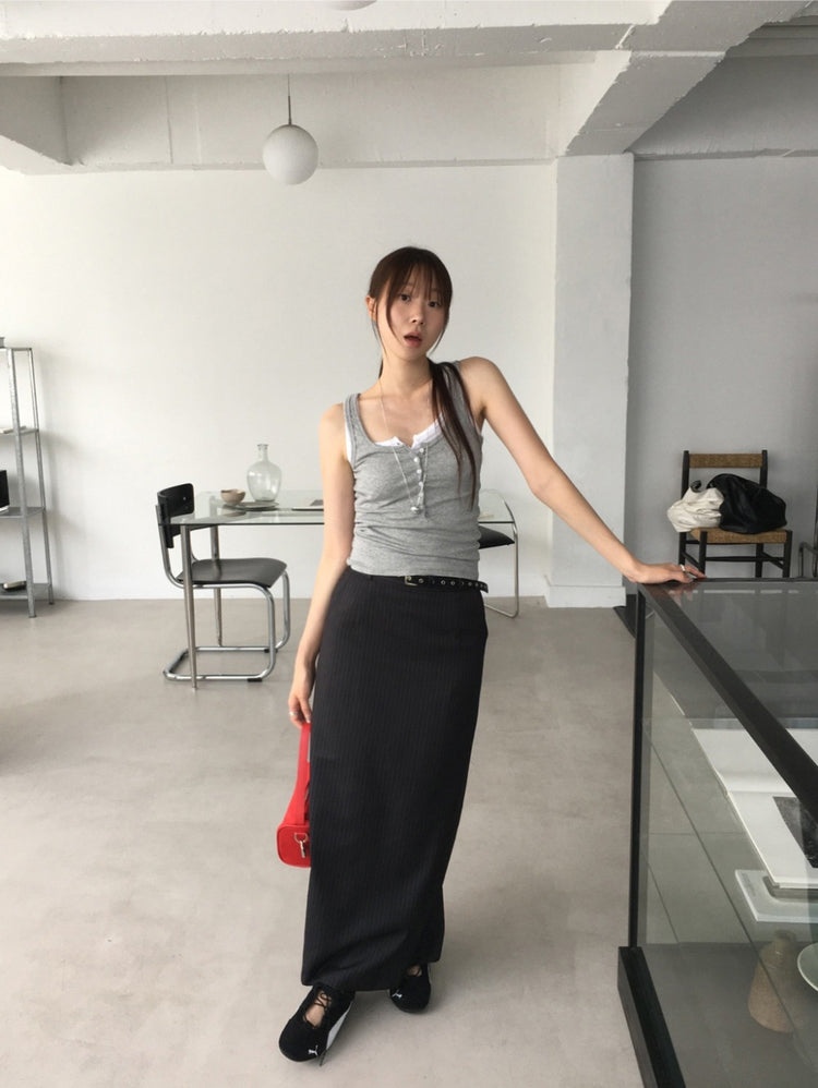 U領排鈕修身背心