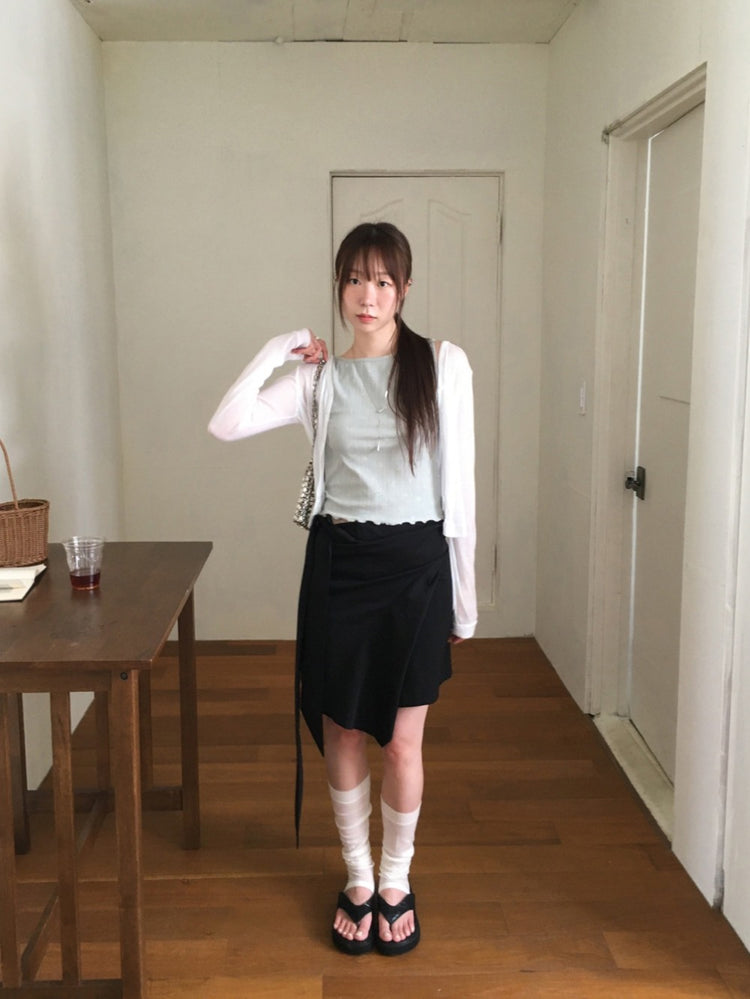 交疊綁帶不對稱裙