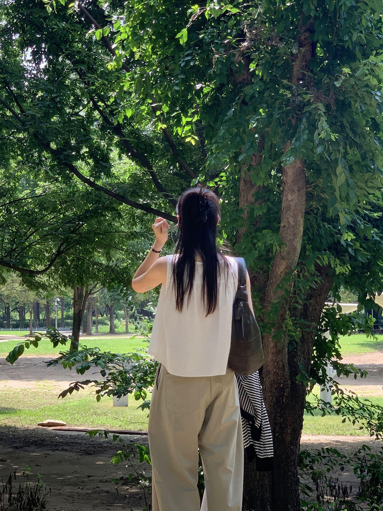 泡泡格紋紋理寬鬆排鈕背心