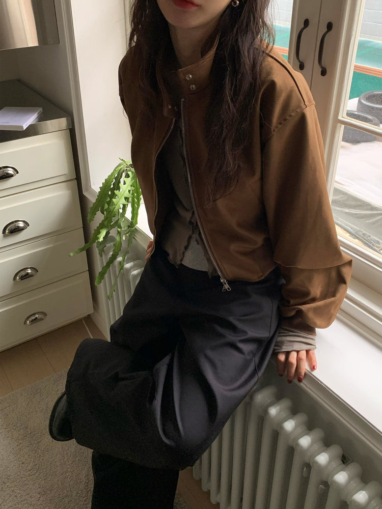 立領麂皮絨短版外套