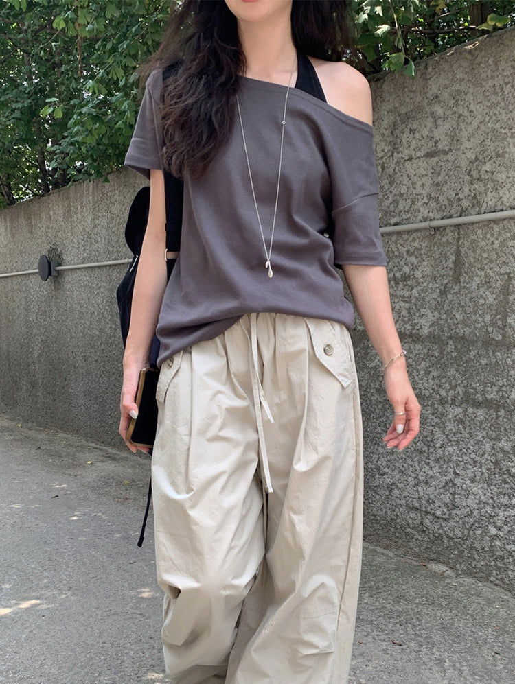 斜肩休閒寬鬆上衣