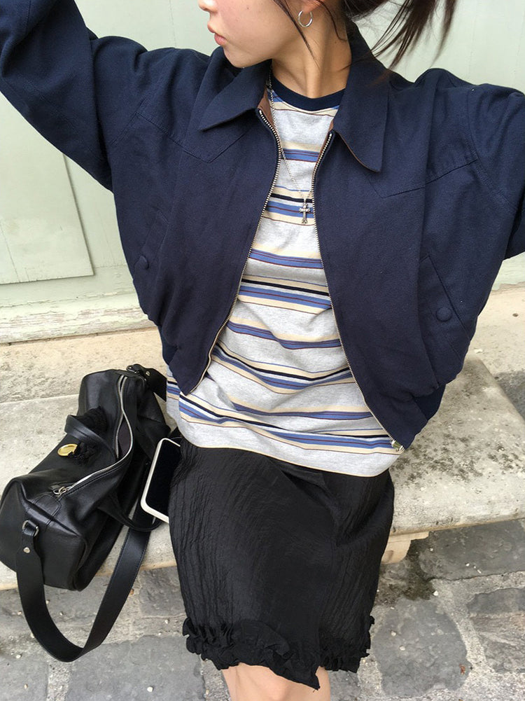 高質設計師品牌美色條紋寬鬆t