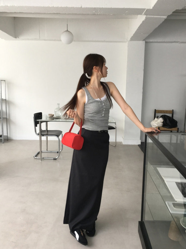 U領排鈕修身背心