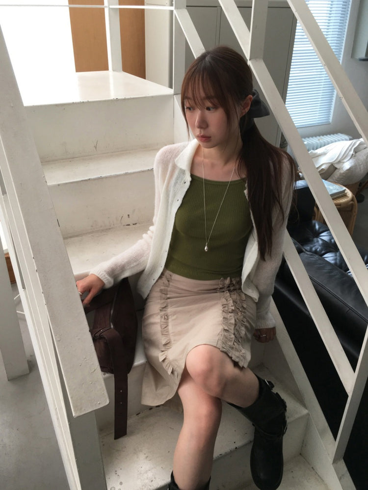 美色削肩細帶坑紋背心
