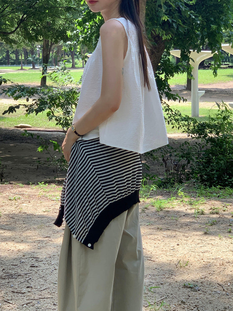 泡泡格紋紋理寬鬆排鈕背心
