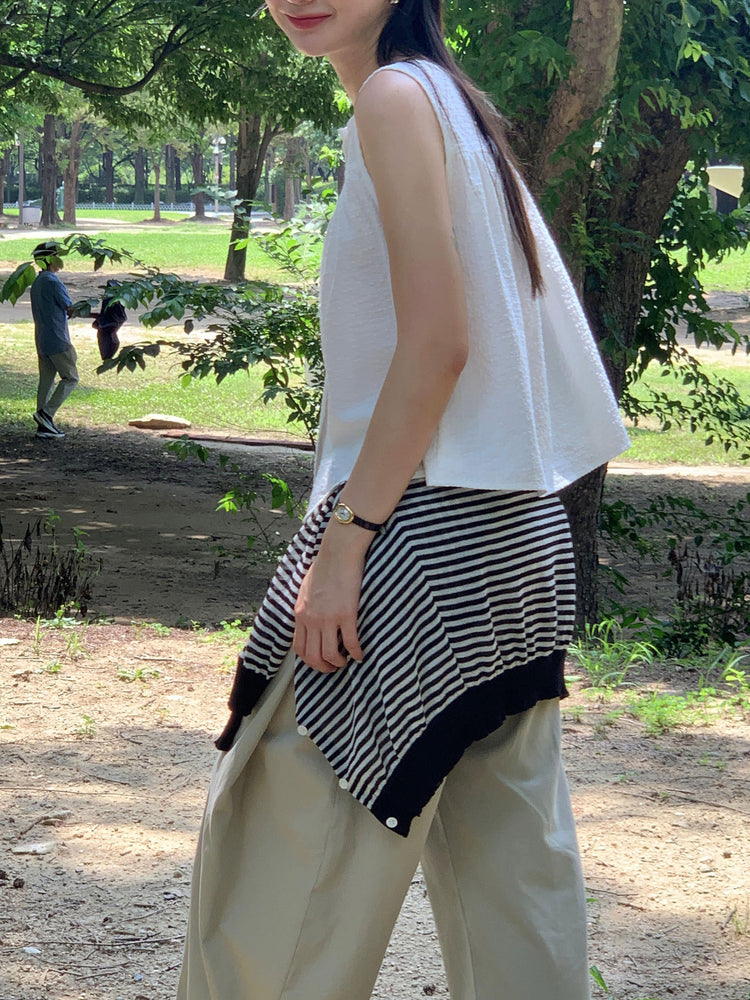 泡泡格紋紋理寬鬆排鈕背心