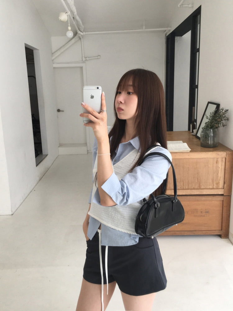 暗紋蕾絲細節交疊背心