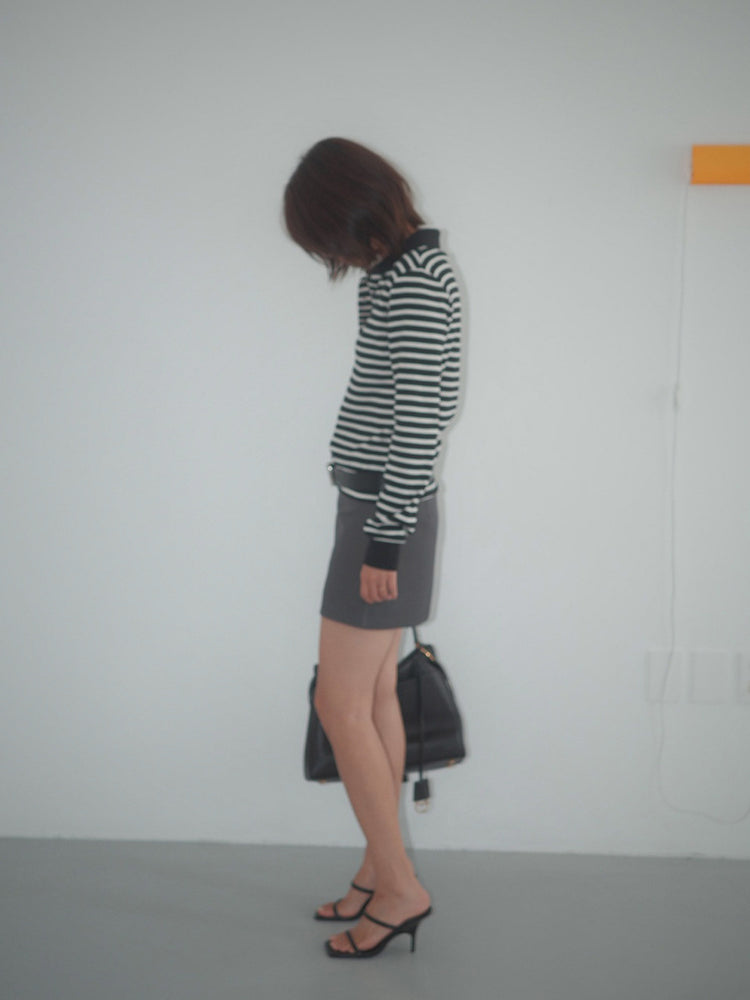 翻領條紋撞色修身上衣