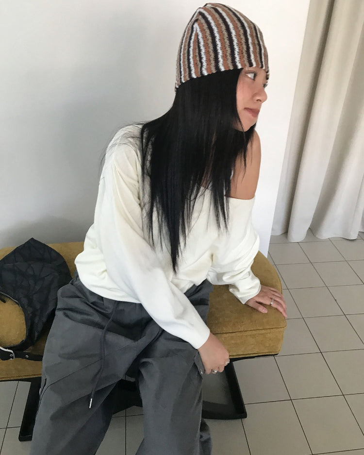 復古條紋撞色針織帽