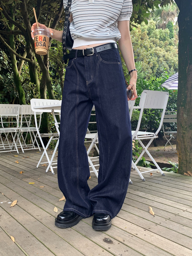 弧壓線細節牛仔褲